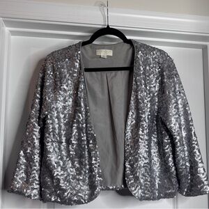 Forever 21 Plus Size Silver Sequin Fully Lined Open Front Jacket Size 1X